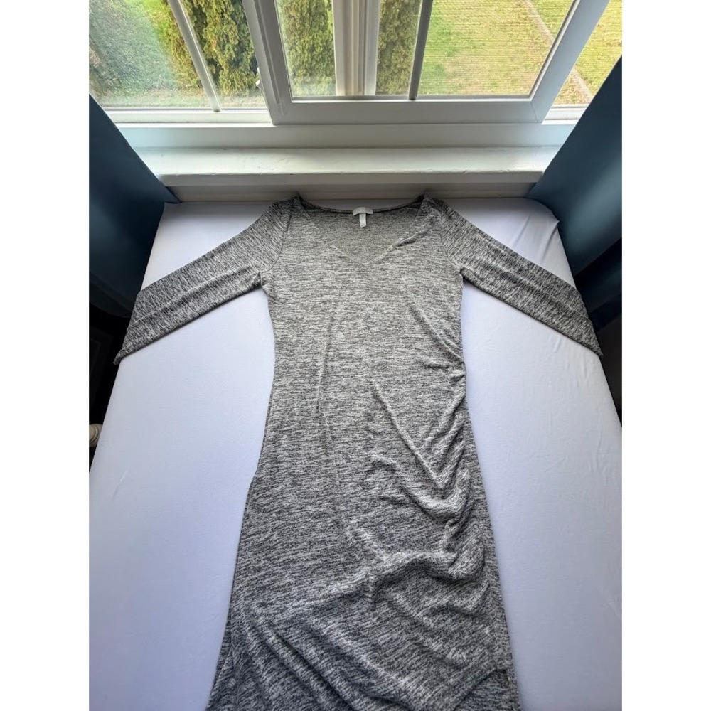 Bodycon Leith Women's Grey Space Dye Ruched V-Neck Long Sleeve Dress Size - M
